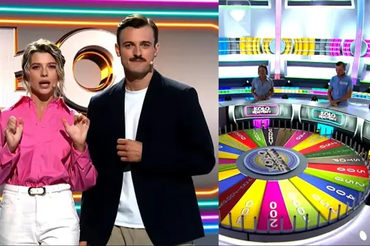 Jak wygląda casting do Koła Fortuny: prowadzący i kolorowe koło z nagrodami.